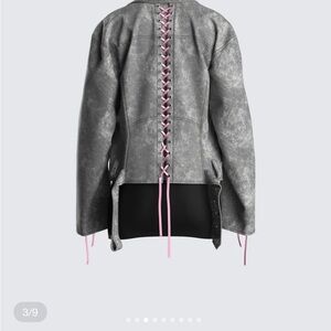 Finesse Vegan leather Gray & Pink Women's Corset Jacket Size 1X NEW Oversized